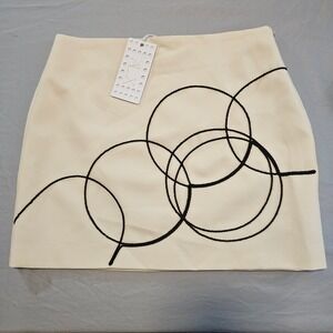 Le' AL.X Size 12 Cream Mini Skirt Embroidered Geo Circle Design NWT 1043